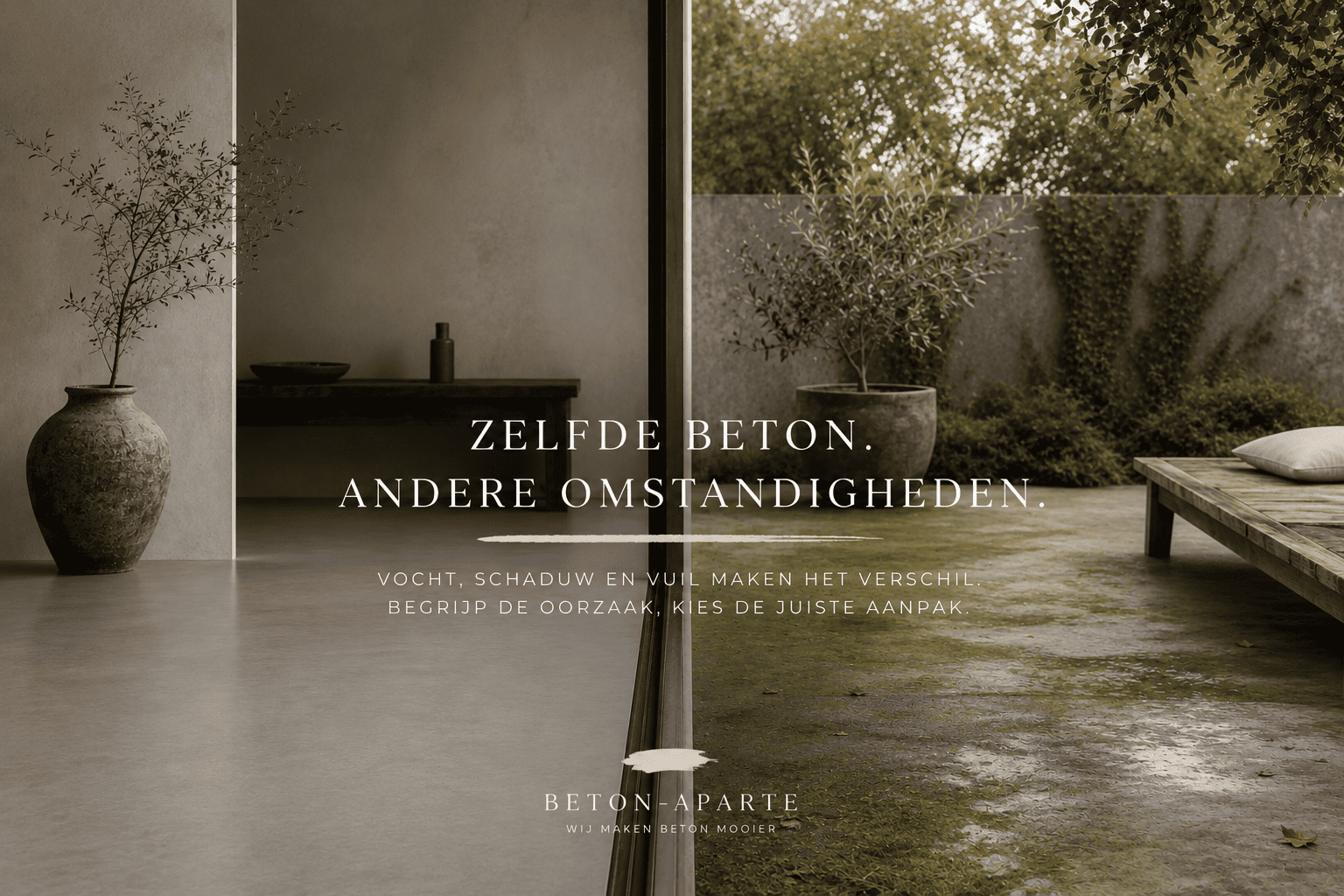 groene aanslag betonnen terras